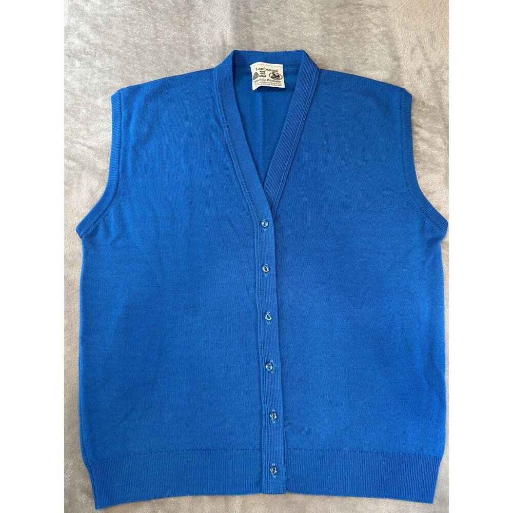Edinburgh Woollen Mill Lambswool Vest L | Blue Knit Eclectic GrandpaCore Preppy